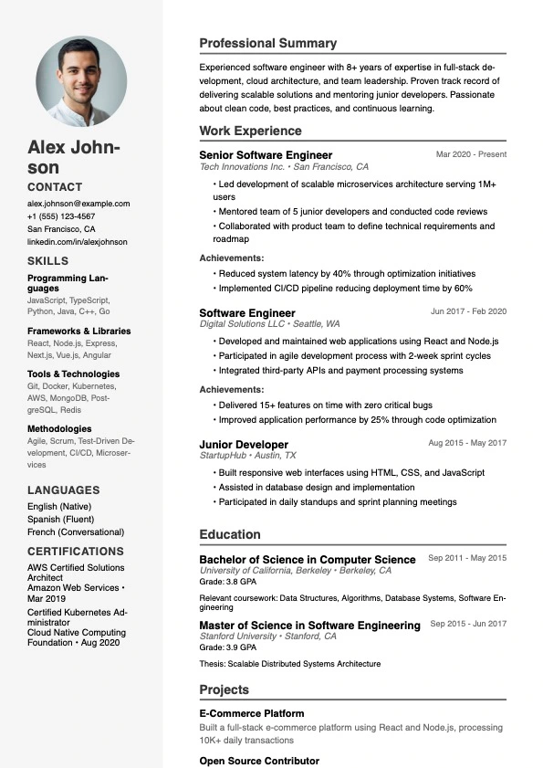 Free Two-Column Resume Template - Sidebar layout with skills and contact - ATS-friendly professional resume design for job applications